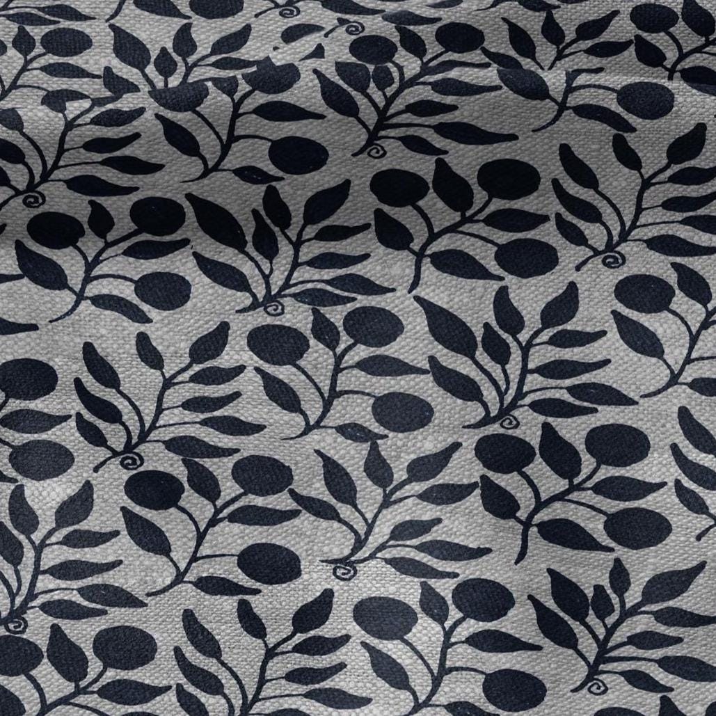 100% LINEN Fabric William Morris Rosehip navy blue gray - oatmeal linen fabric with botanical print - Victorian Art Craft Historical 3263