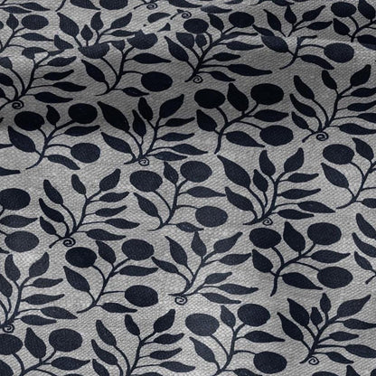 100% LINEN Fabric William Morris Rosehip navy blue gray - oatmeal linen fabric with botanical print - Victorian Art Craft Historical 3263