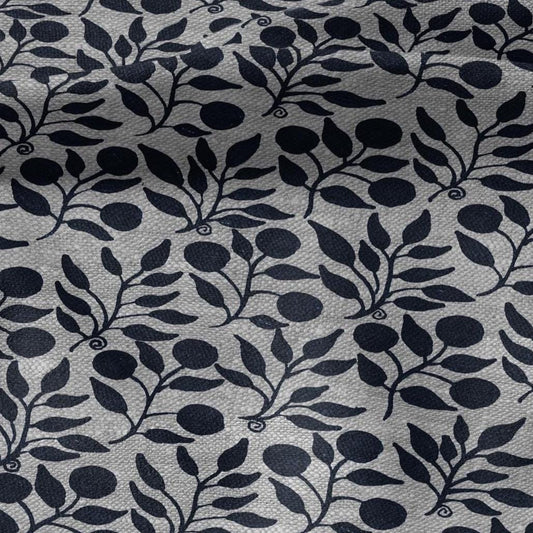 100% LINEN Fabric William Morris Rosehip navy blue gray - oatmeal linen fabric with botanical print - Victorian Art Craft Historical 3263