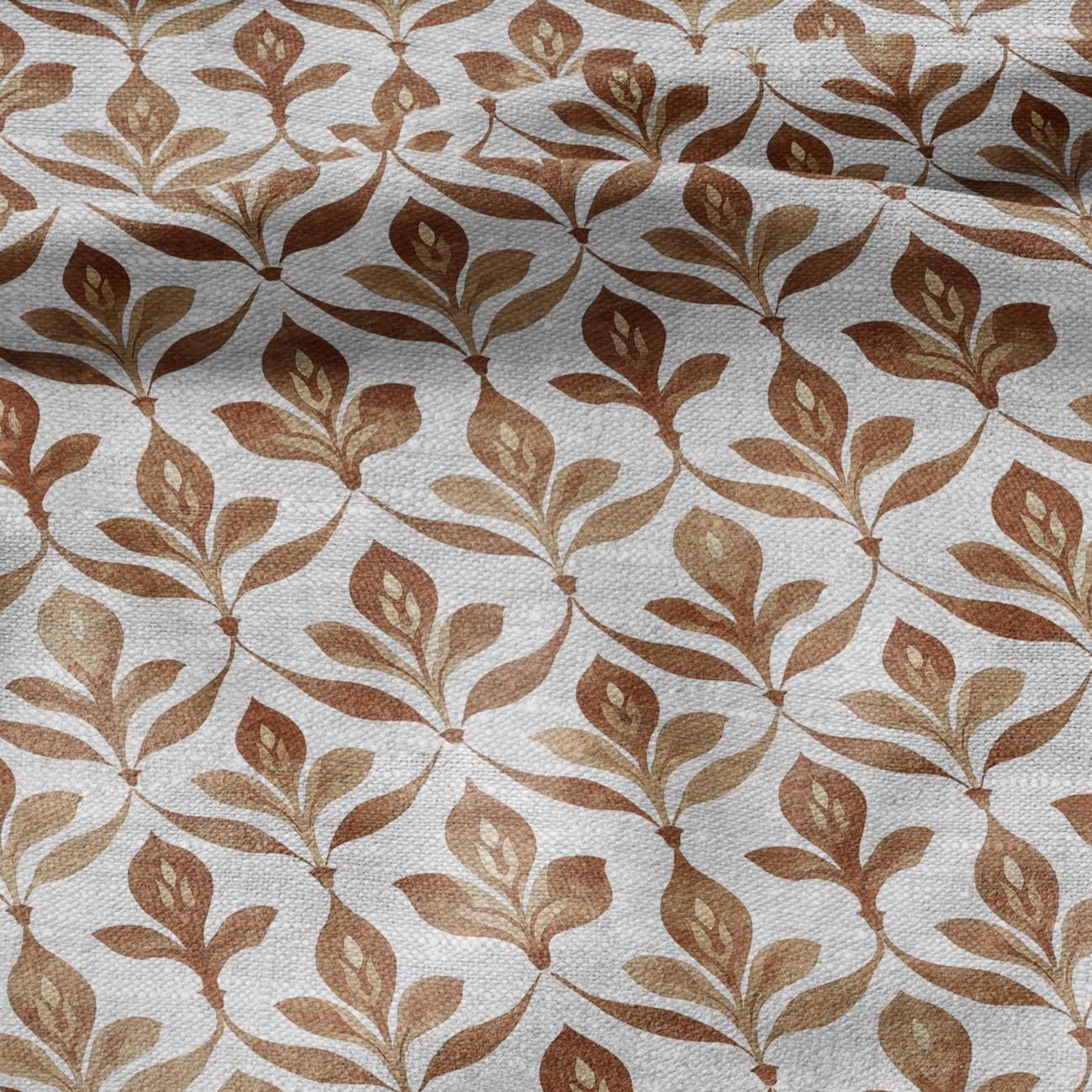 100% LINEN Fabric Brown naive flower print - sepia brown  - for upholstery home decor - medium for dress making 2909