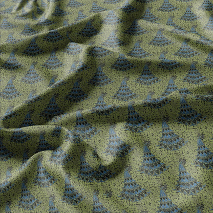100% linen Vintage Peacock fabric for Curtain Upholstery Cushion - green blue print fabric for dress making sewing