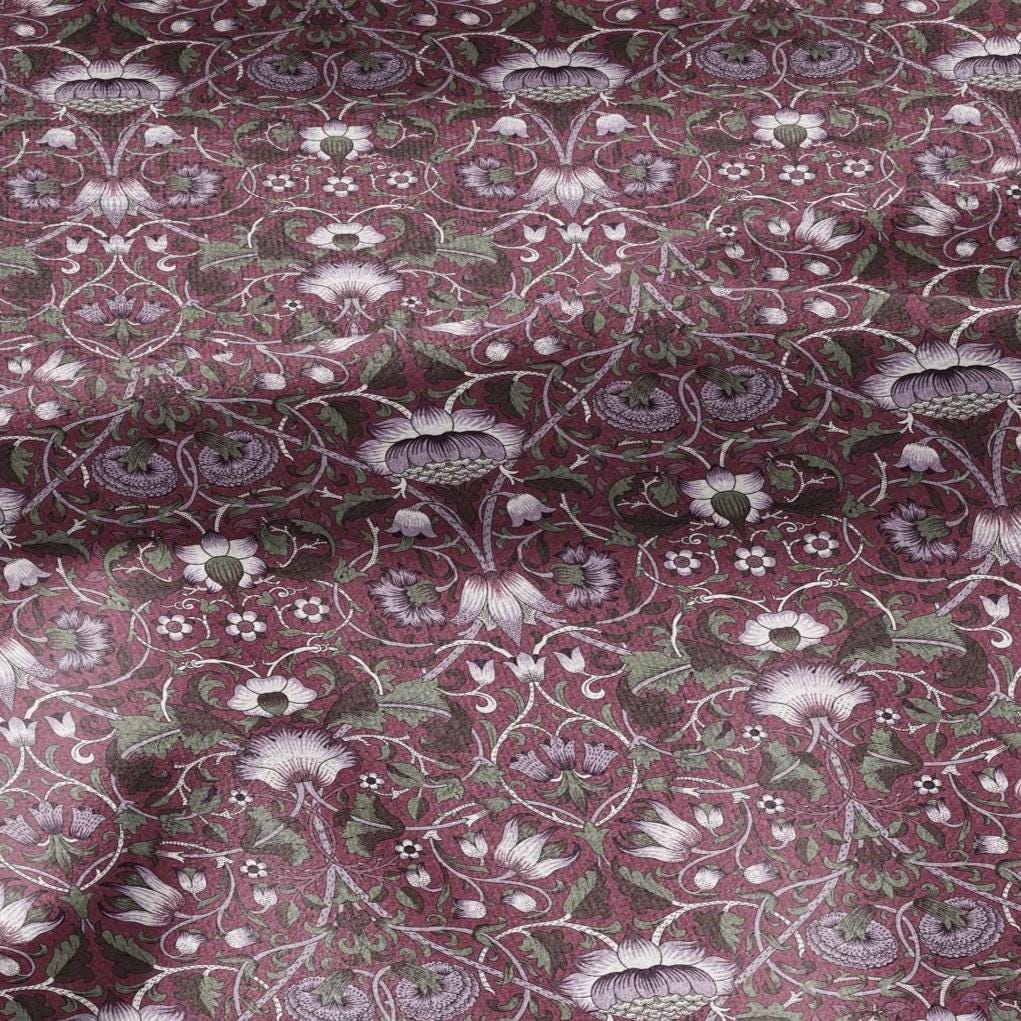 William Morris Lodden  print on 100% LINEN - Burgundy Victorian Art crafts linen Fabric - botanical Historical upholstery home textile 2986B