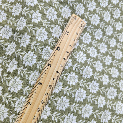 100% LINEN Fabric block print olive green on white - heavy linen fabric for upholstery home decor or medium for clothing 2512