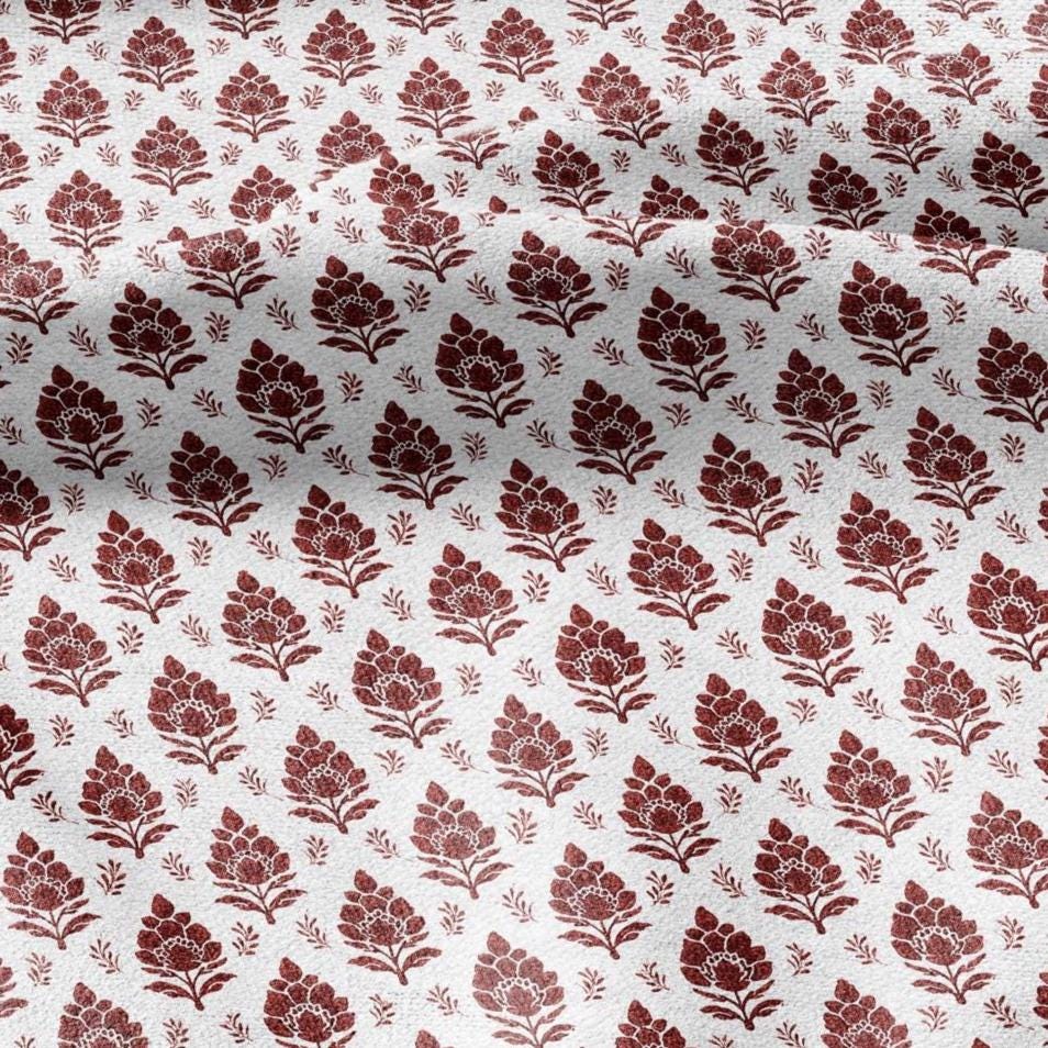 100% LINEN Fabric Rhus blossom print - red Indian floral linen heavy for upholstery home decor - medium for dress making 2803