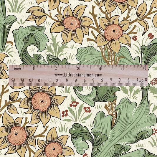 William Morris Orchard 100% LINEN Art and Crafts Fabric - Beige green Victorian flax fabric - British historical pattern 3002