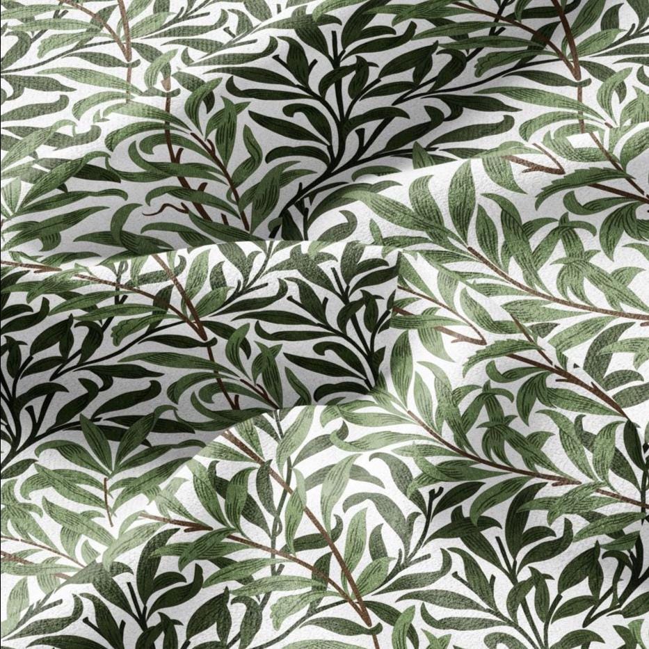 William Morris Willow Bough green print 100% LINEN Fabric - British linen floral upholstery home textile Victorian fabrics 3182