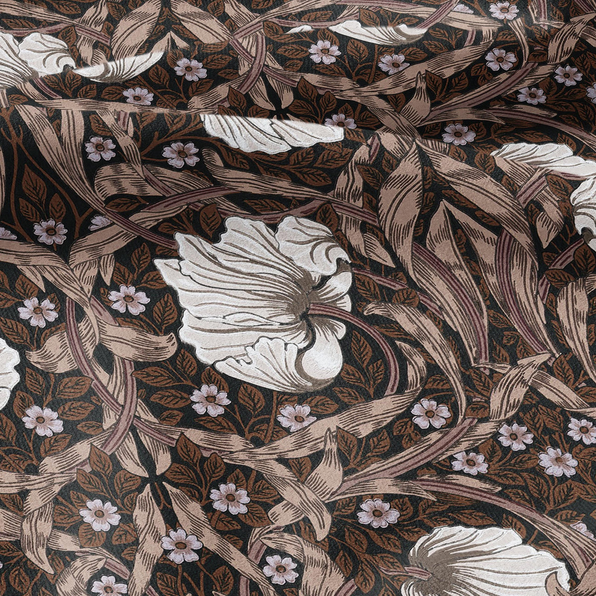 100% LINEN fabric - William Morris Pimpernel brown - British Victorian Art Craft flax - sewing upholstery home decor or clothing 3825