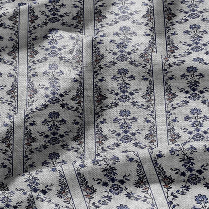 100% LINEN Fabric print Stripe floral blue print - oatmeal linen fabric withtiny flower - heavy for home decor clothing 2390