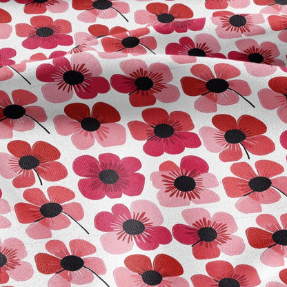 100% LINEN Fabric Red poppy floral print - retro block print flower - for upholstery home decor - medium for dress making 2145
