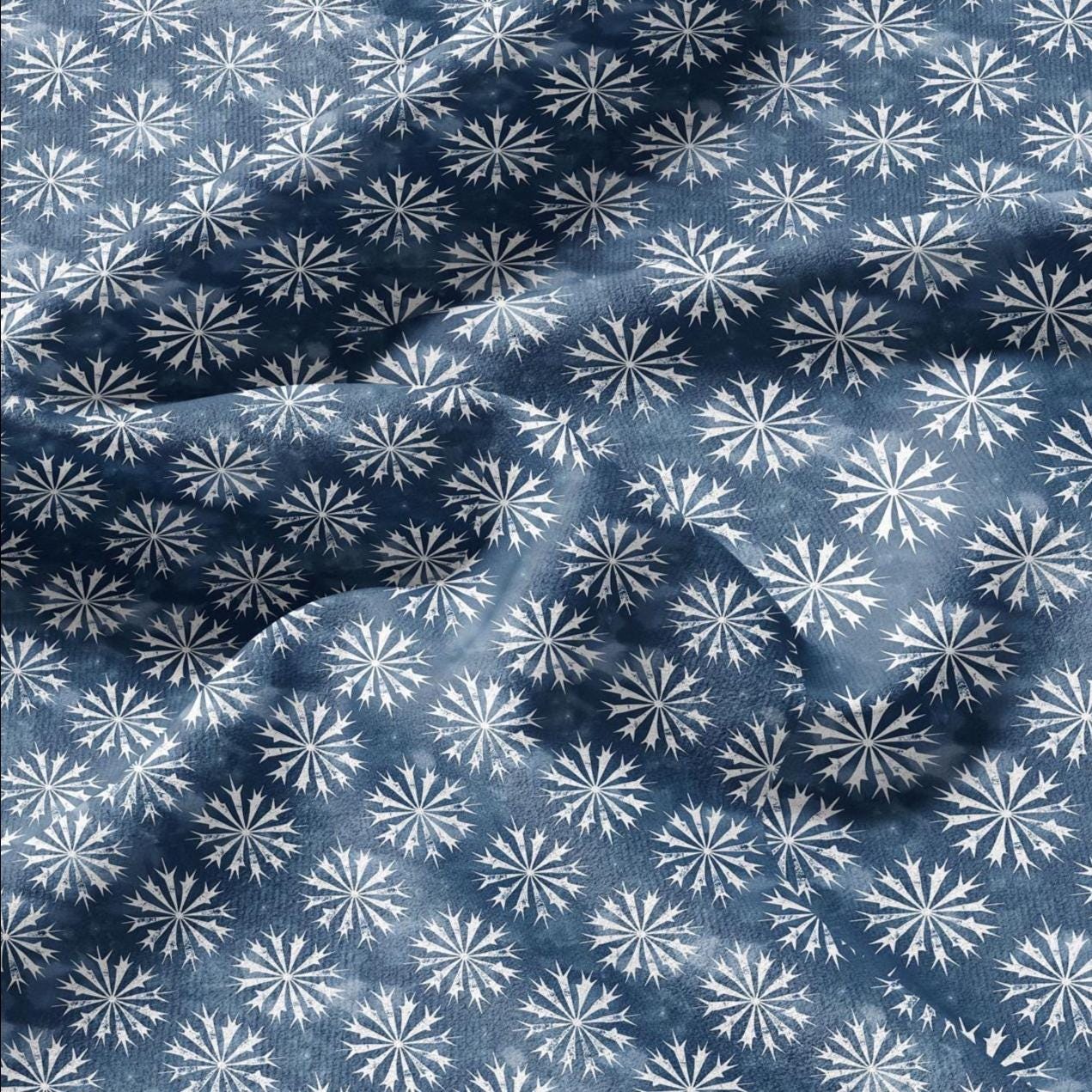 100% LINEN Fabric oriental print - blue star floral block print - 2389 - upholstery home decor clothing  sewing 2389
