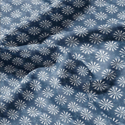 100% LINEN Fabric oriental print - blue star floral block print - 2389 - upholstery home decor clothing  sewing 2389