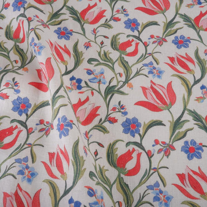 Tulips fabric 100% LINEN , flax linen fabric botanical floral for upholstery home decor clothing LithuanianLinen
