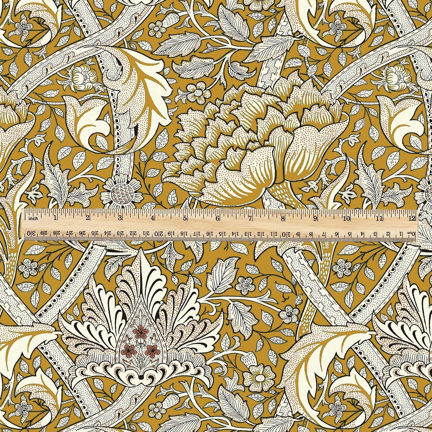 100% LINEN Fabric William Morris windrush mustard yellow print - British linen floral upholstery home textile Victorian fabrics 2735