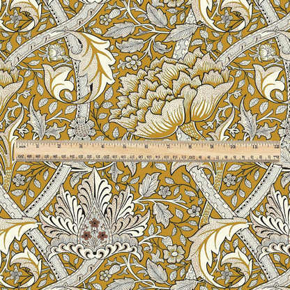 100% LINEN Fabric William Morris windrush mustard yellow print - British linen floral upholstery home textile Victorian fabrics 2735