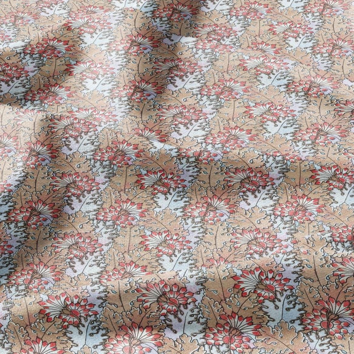 100% linen Chrysanthemum prints fabric for Curtain Upholstery Cushion - Art deco flower print fabric for dress making sewing