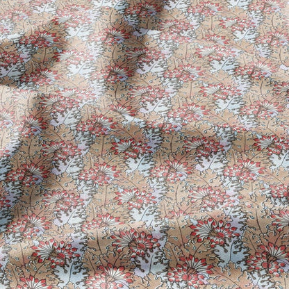 100% linen Chrysanthemum prints fabric for Curtain Upholstery Cushion - Art deco flower print fabric for dress making sewing