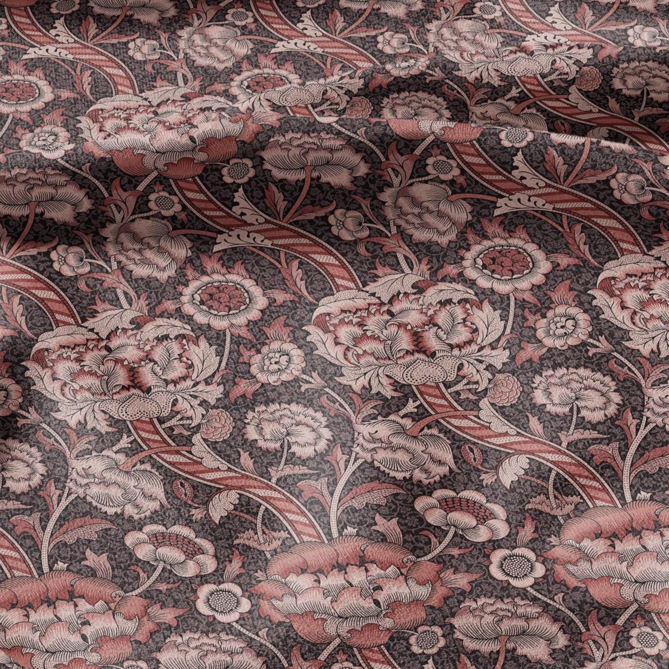 William Morris Wandle red print on 100% LINEN - Victorian Art crafts linen - botanical Historical upholstery home textile 3167