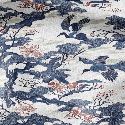 100% LINEN Fabric Cranes print - animal linen fabric with bird print for upholstery home decor curtains pillowcases dress making 2789