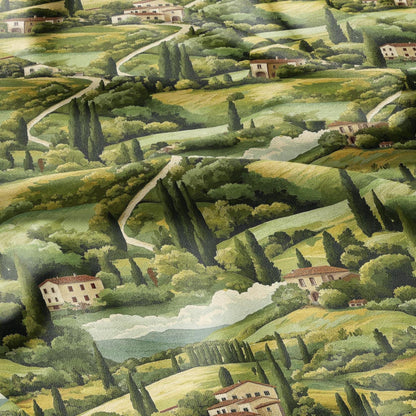 100% LINEN Fabric Italian Tuscany scenery, linen fabric with green print, heavy linen fabric for upholstery home decor tablecloth
