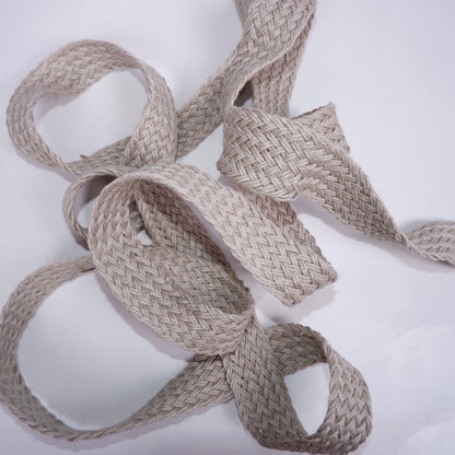 Handwoven Linen FLAT Braided trim for belts, flax cord ribbon in natural undyed linen