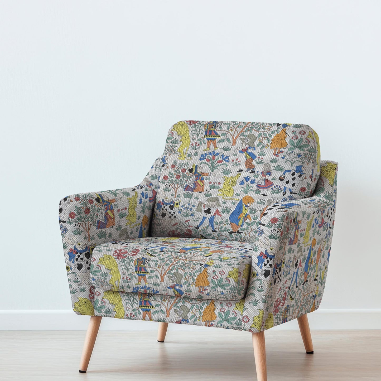 100% LINEN Fabric UPHOLSTERY 12oz - Alice in Wonderland by Voysey on oatmeal - Modern vintage historical British floral upholstery 2984