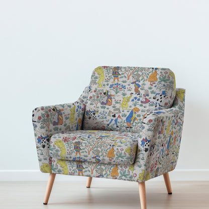 100% LINEN Fabric UPHOLSTERY 12oz - Alice in Wonderland by Voysey on oatmeal - Modern vintage historical British floral upholstery 2984