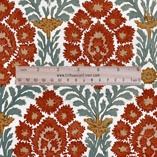 100% LINEN Fabric with colorful flower pattern - linen fabric for upholstery home decor dressmaking clothing sewing LithuanianLinen 2933