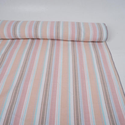 Premium Linen striped Fabric in blush pink white | Medium weight multicolor stripes Lisbon Stripe for clothing home textile
