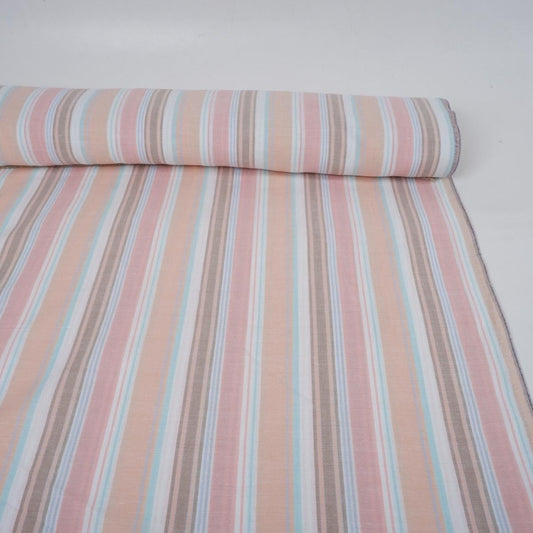 Premium Linen striped Fabric in blush pink white | Medium weight multicolor stripes Lisbon Stripe for clothing home textile