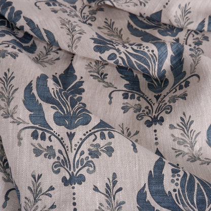 100% LINEN Fabric floral block print - Châteaucore Rustic French Charm print on oatmeal linen for upholstery curtains dress making 2001