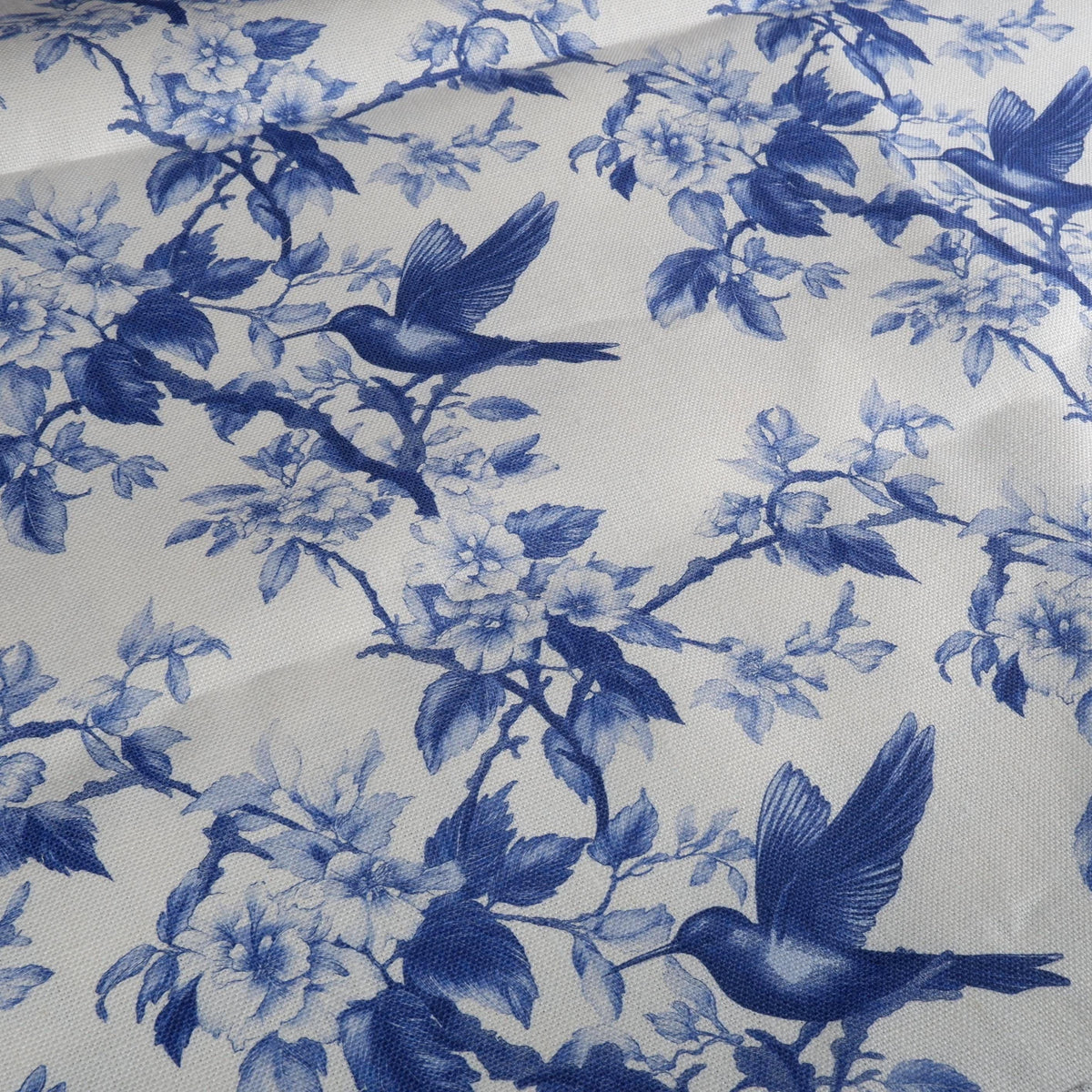 100% LINEN Fabric Hummingbird blue white - french toile de jouy floral upholstery home textile Victorian fabrics 2281