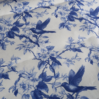100% LINEN Fabric Hummingbird blue white - french toile de jouy floral upholstery home textile Victorian fabrics 2281