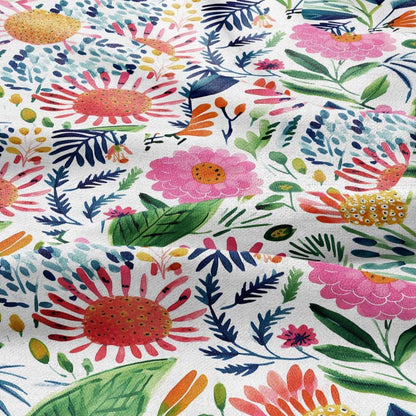 100% LINEN Fabric block print colorful bold flowers - Scandinavian Modernism floral print - heavy for upholstery medium for dressmaking 2029