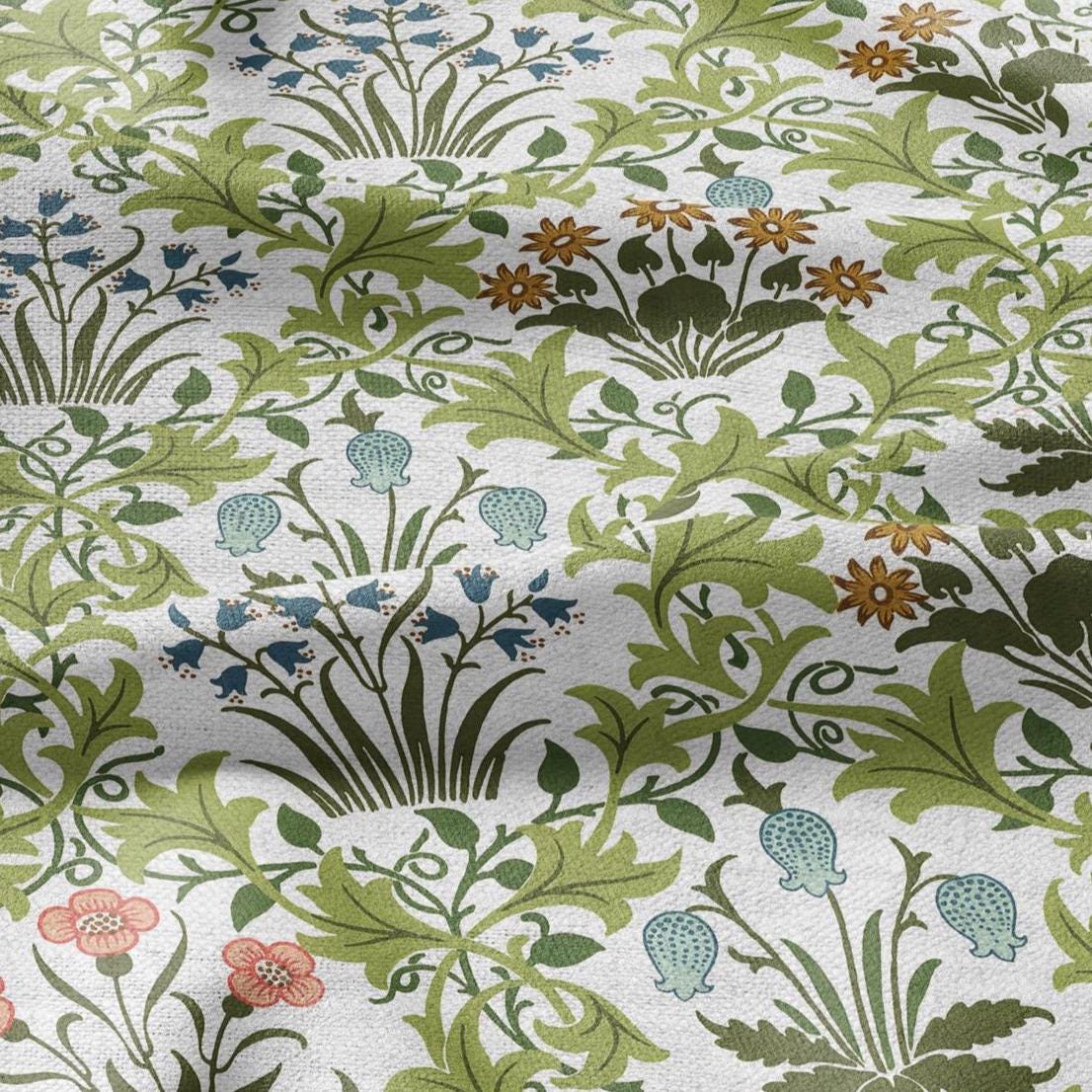 William Morris Celandine 100% LINEN Fabric - British linen floral upholstery home textile Victorian fabrics green 3161