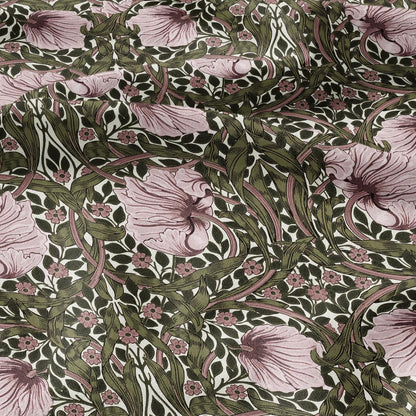 100% LINEN fabric - William Morris Pimpernel green pink - British Victorian flax - sewing upholstery home decor or clothing 3855