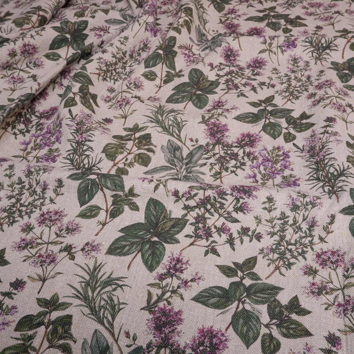 100% LINEN Fabric print Provence herbs - aromatherapy floral botanical print - heavy for upholstery home decor clothing 3716