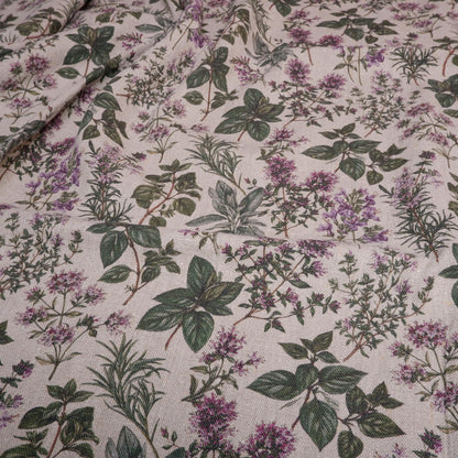 100% LINEN Fabric print Provence herbs - aromatherapy floral botanical print - heavy for upholstery home decor clothing 3716