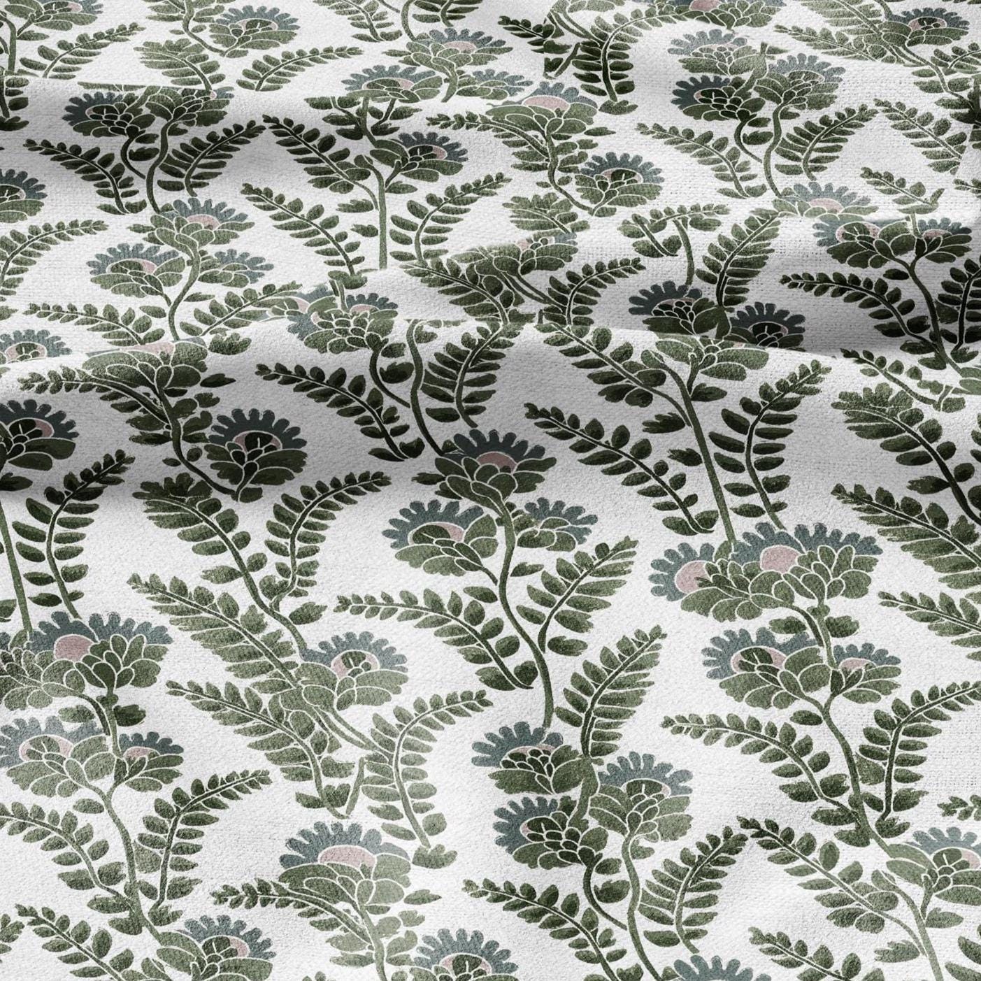 100% LINEN Fabric Modern abstract green vines - botanical Grandmillenial - heavy linen fabric for upholstery home decor 3110