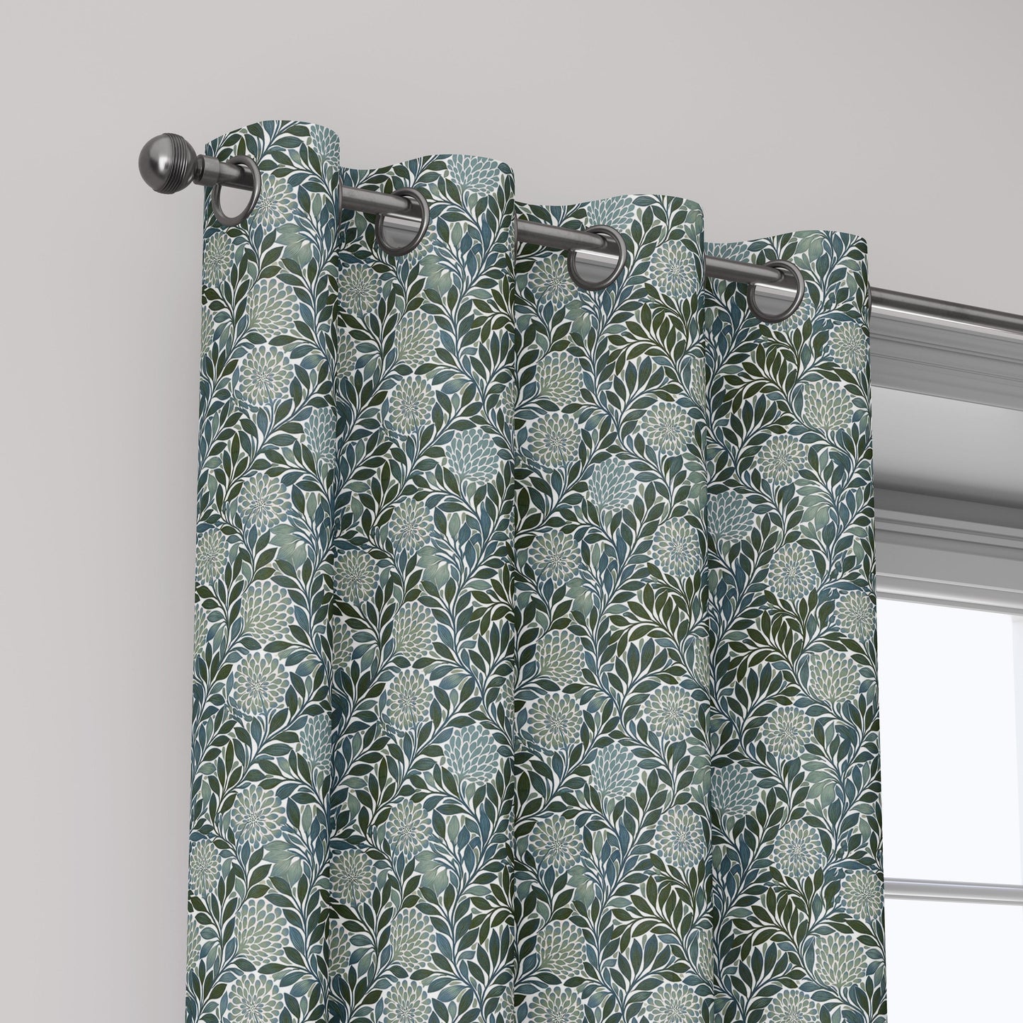 100% linen fabric greenfloral print - Vintage flower blossom botanical - modern vintage 3396