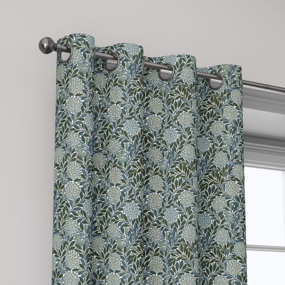 100% linen fabric greenfloral print - Vintage flower blossom botanical - modern vintage 3396