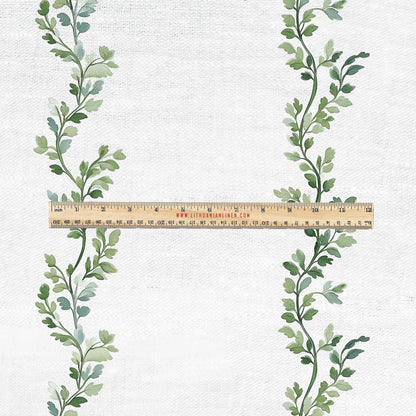 100% LINEN Fabric UPHOLSTERY 12oz - leaves wave stripe print on linen 2709