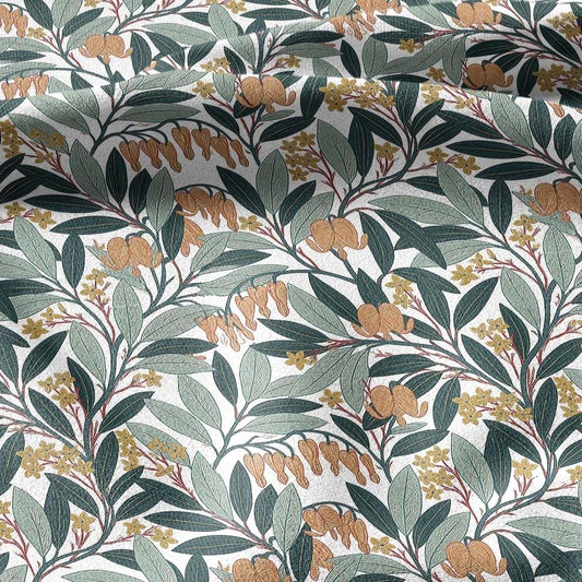 100% linen fabric Bleeding Hearts print - Vintage modern floral botanical pattern 3391