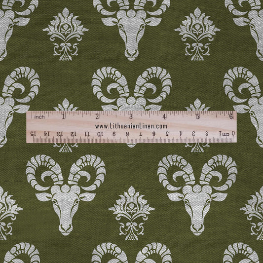 Aries green print on 100% LINEN - Zodiac print Sheep linen Fabric - Linen fabric for dressmaking home textile 2667