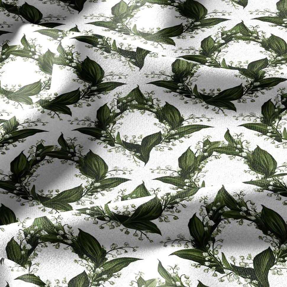 100% linen fabric floral botanical green print - Lily of the valley - Millefleurs: Vintage modern floral botanical pattern 3431