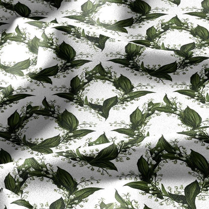 100% linen fabric floral botanical green print - Lily of the valley - Millefleurs: Vintage modern floral botanical pattern 3431