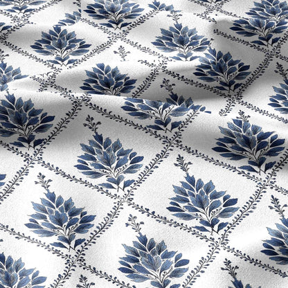 100% linen fabric Herritage geometric print - Vintage modern floral trellis 3422