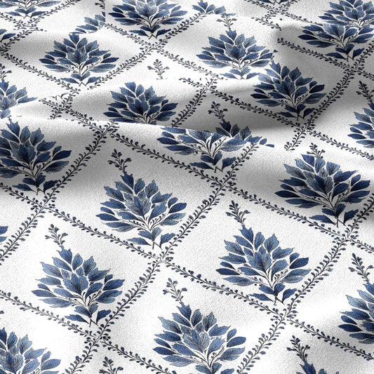 100% linen fabric Herritage geometric print - Vintage modern floral trellis 3422