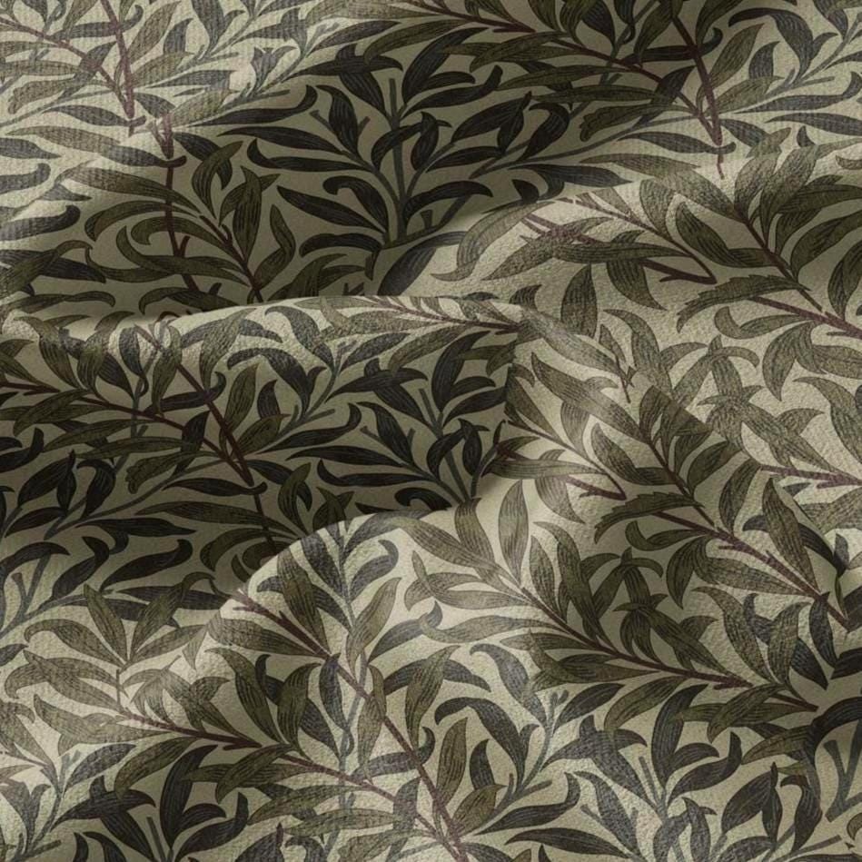 William Morris Willow Bough dark khaki print 100% LINEN Fabric - British linen floral upholstery home textile Victorian fabrics 3203