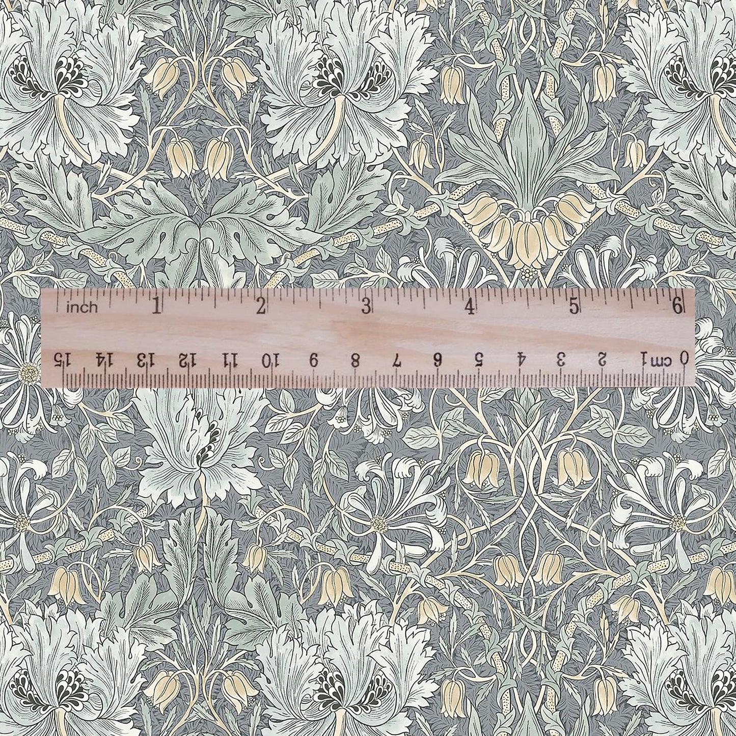 100% linen fabric William Morris Honeysuckle sage green print - Victorian Art crafts Historical pattern fabric upholstery dress making 3281