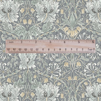 100% linen fabric William Morris Honeysuckle sage green print - Victorian Art crafts Historical pattern fabric upholstery dress making 3281